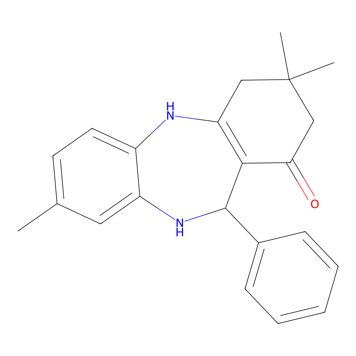 3,9,9-trimethyl-6-phenyl-6,8,10,11-tetrahydro-5H-benzo[b][1,4]benzodiazepin-7-one molecular structure, CAS 6065-77-6