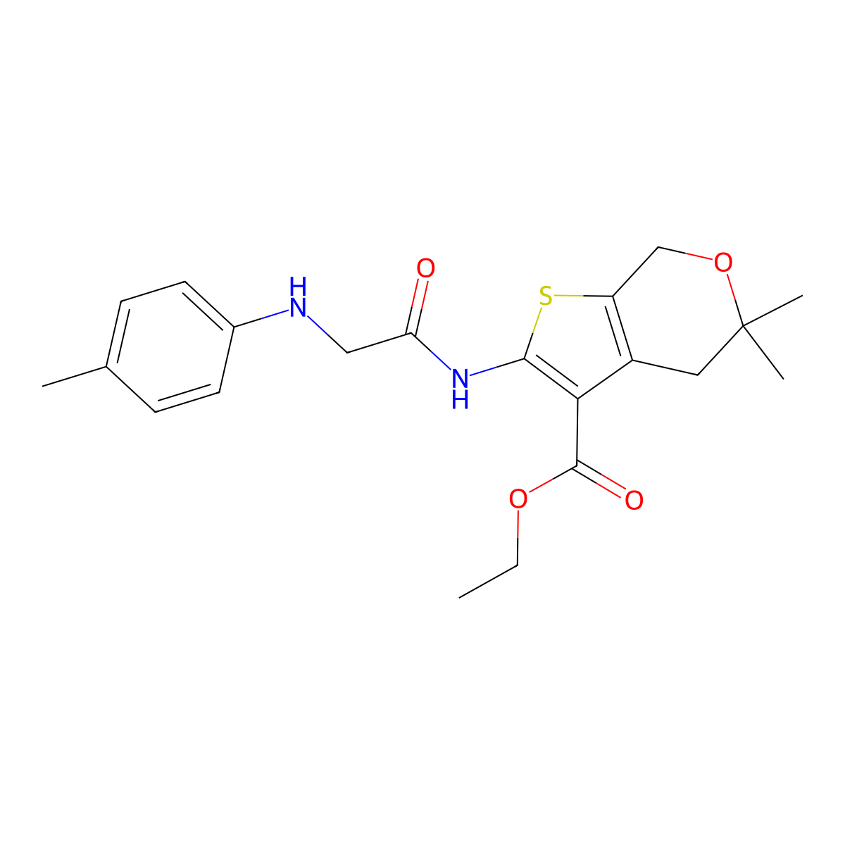 Ethyl 5,5-dimethyl-2-[[2-(4-methylanilino)acetyl]amino]-4,7-dihydrothieno[2,3-c]pyran-3-carboxylate molecular structure, CAS 6065-80-1