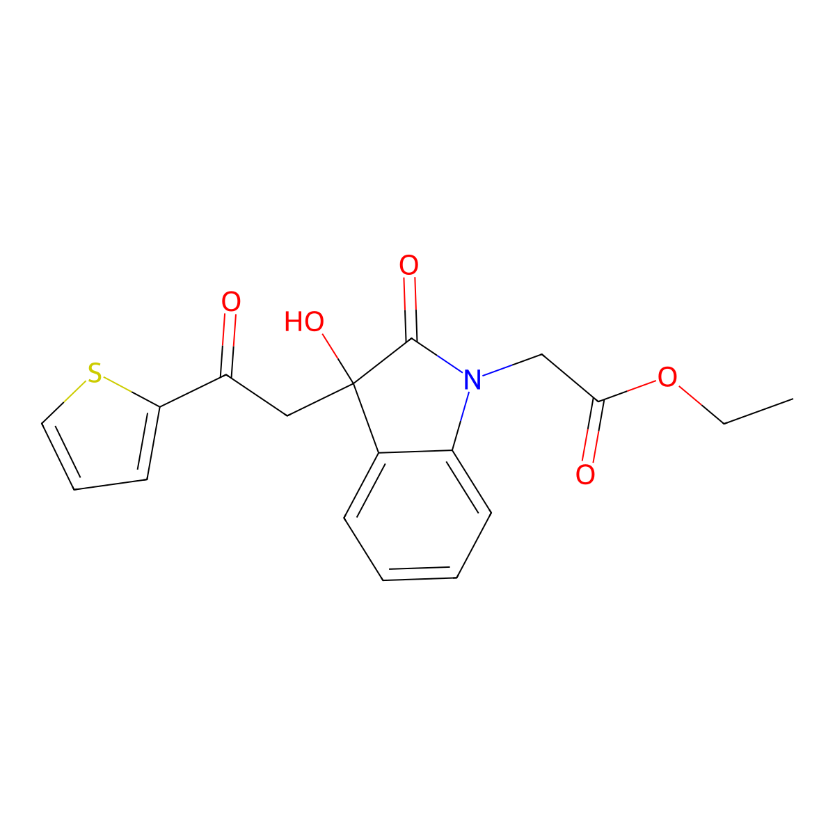 ethyl {3-hydroxy-2-oxo-3-[2-oxo-2-(thiophen-2-yl)ethyl]-2,3-dihydro-1H-indol-1-yl}acetate molecular structure, CAS 6066-26-8