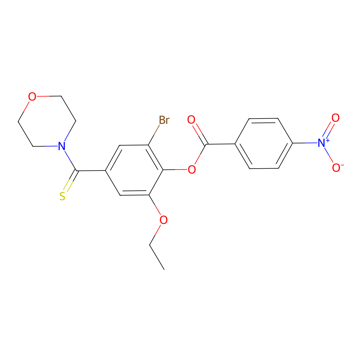 2-Bromo-6-ethoxy-4-(morpholin-4-ylcarbonothioyl)phenyl 4-nitrobenzoate molecular structure, CAS 6066-31-5