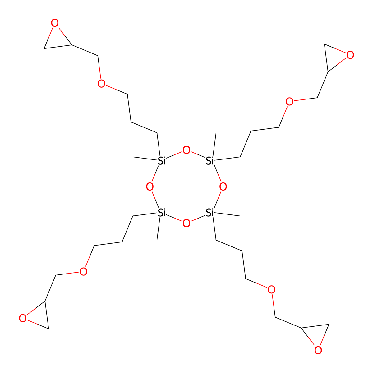 2,4,6,8-Tetramethyl-2,4,6,8-tetrakis(3-(oxiranylmethoxy)propyl)cyclotetrasiloxane molecular structure, CAS 60665-85-2