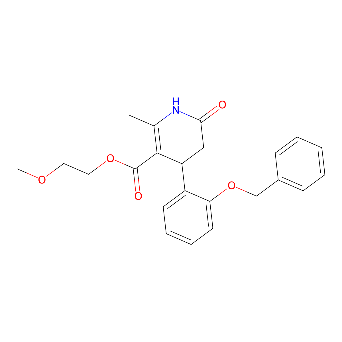 2-Methoxyethyl 4-[2-(benzyloxy)phenyl]-2-methyl-6-oxo-1,4,5,6-tetrahydropyridine-3-carboxylate molecular structure, CAS 6067-52-3