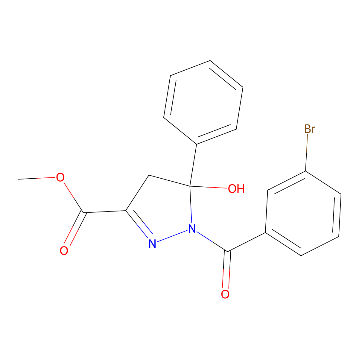 methyl 1-(3-bromobenzoyl)-5-hydroxy-5-phenyl-4H-pyrazole-3-carboxylate molecular structure, CAS 6067-94-3