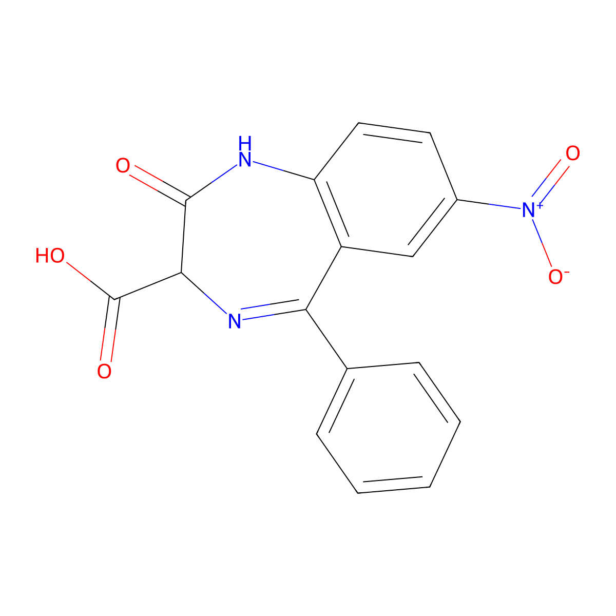 2,3-Dihydro-7-nitro-2-oxo-5-phenyl-1H-1,4-benzodiazepine-3-carboxylic acid molecular structure, CAS 60676-80-4