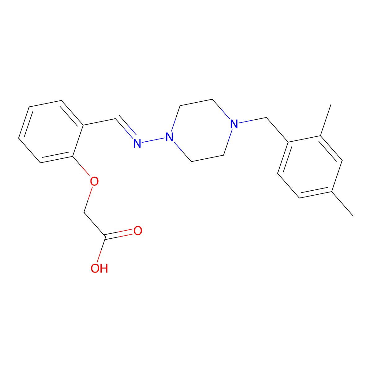2-[2-[[4-[(2,4-Dimethylphenyl)methyl]piperazin-1-yl]iminomethyl]phenoxy]acetic acid molecular structure, CAS 6068-08-2