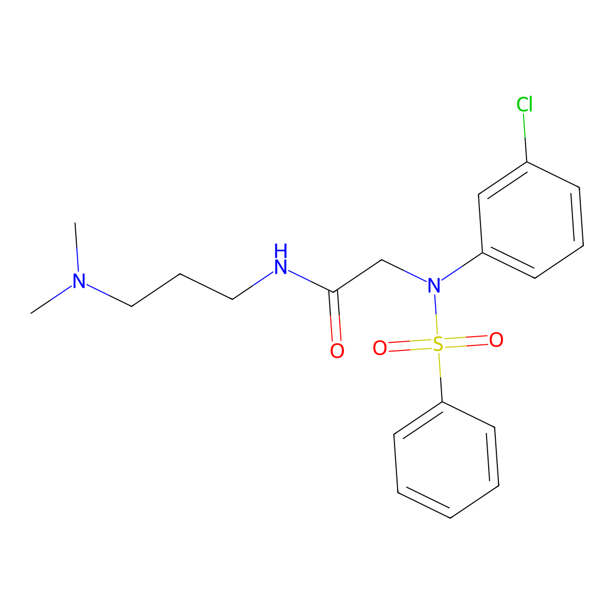 2-[N-(benzenesulfonyl)-3-chloroanilino]-N-[3-(dimethylamino)propyl]acetamide molecular structure, CAS 6068-50-4