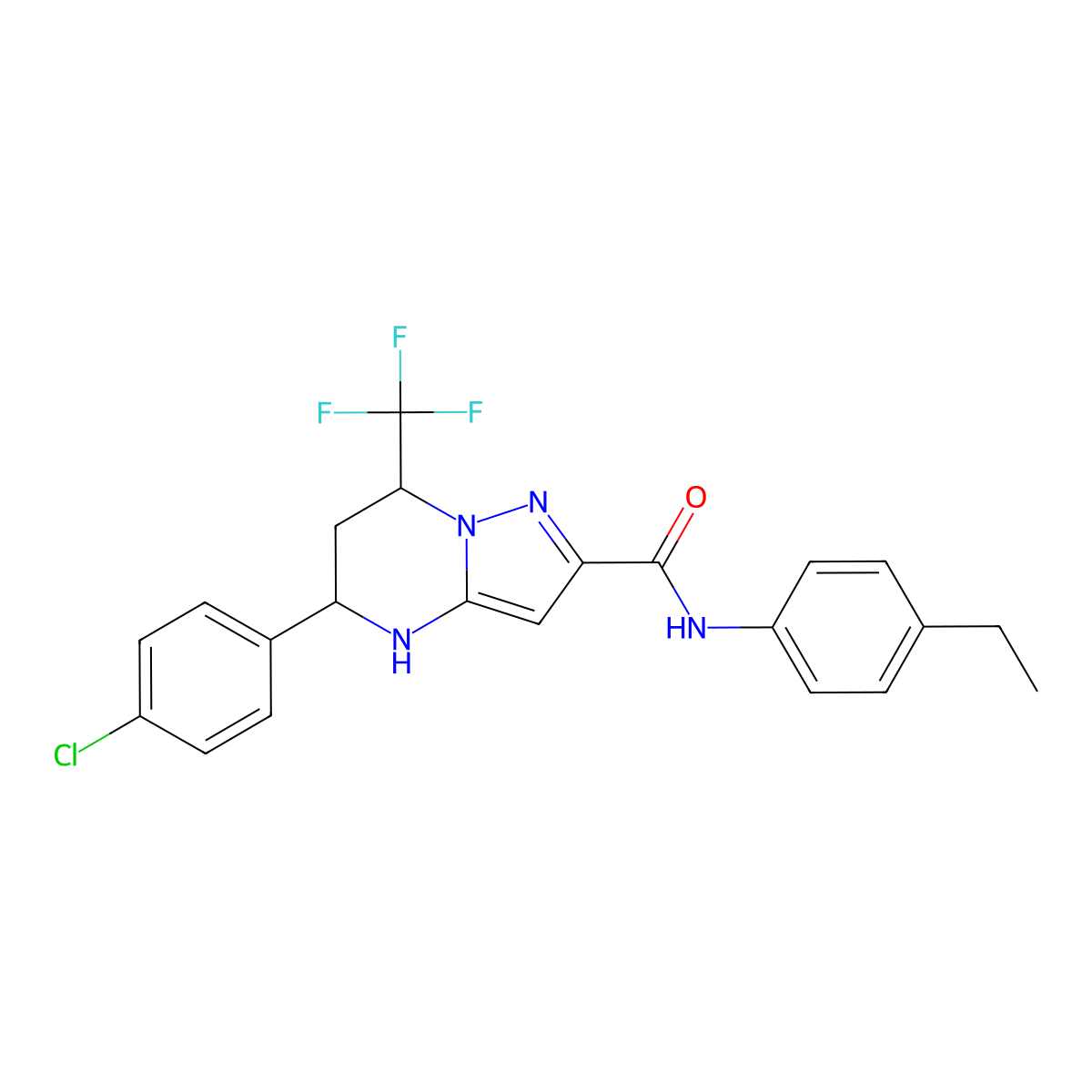 5-(4-chlorophenyl)-N-(4-ethylphenyl)-7-(trifluoromethyl)-4,5,6,7-tetrahydropyrazolo[1,5-a]pyrimidine-2-carboxamide molecular structure, CAS 6068-59-3