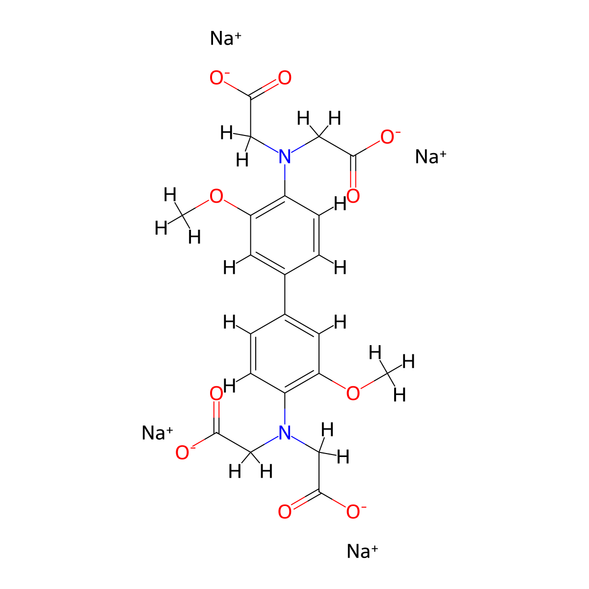 tetrasodium N,N'-(3,3'-dimethoxy[1,1'-biphenyl]-4,4'-diyl)bis[N-(carboxylatomethyl)aminoacetate] molecular structure, CAS 60683-89-8