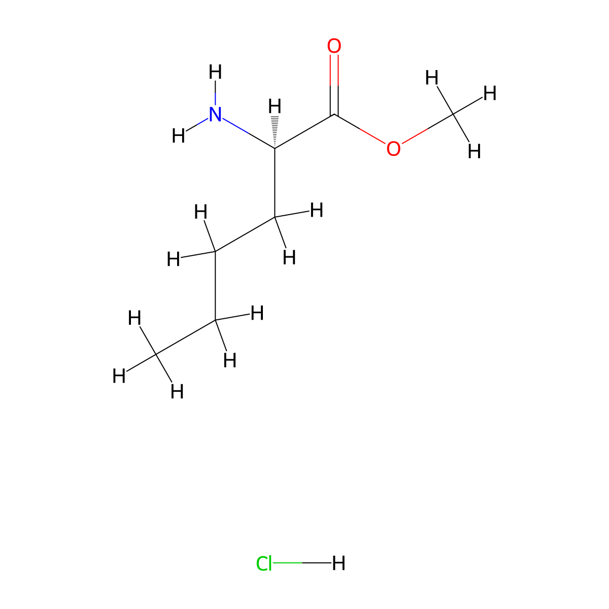 methyl (2R)-2-aminohexanoate hydrochloride molecular structure, CAS 60687-33-4