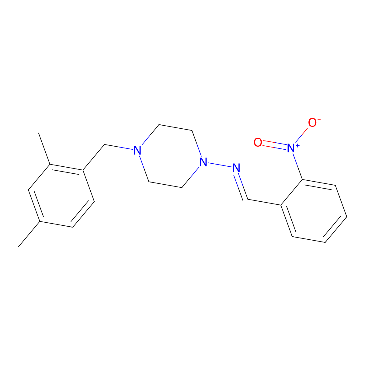 N-[4-[(2,4-dimethylphenyl)methyl]piperazin-1-yl]-1-(2-nitrophenyl)methanimine molecular structure, CAS 6069-02-9