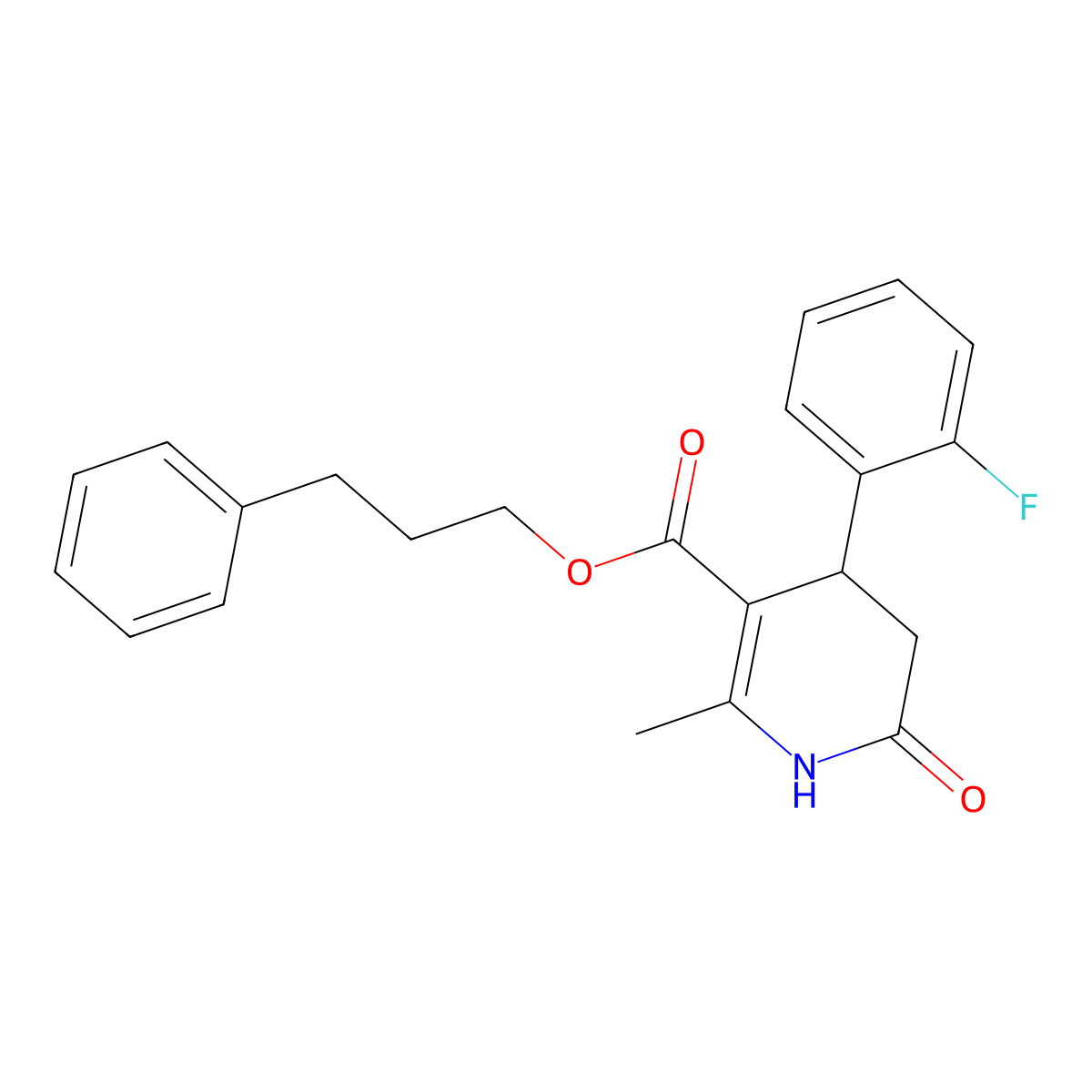 3-Phenylpropyl 4-(2-fluorophenyl)-2-methyl-6-oxo-1,4,5,6-tetrahydropyridine-3-carboxylate molecular structure, CAS 6069-36-9