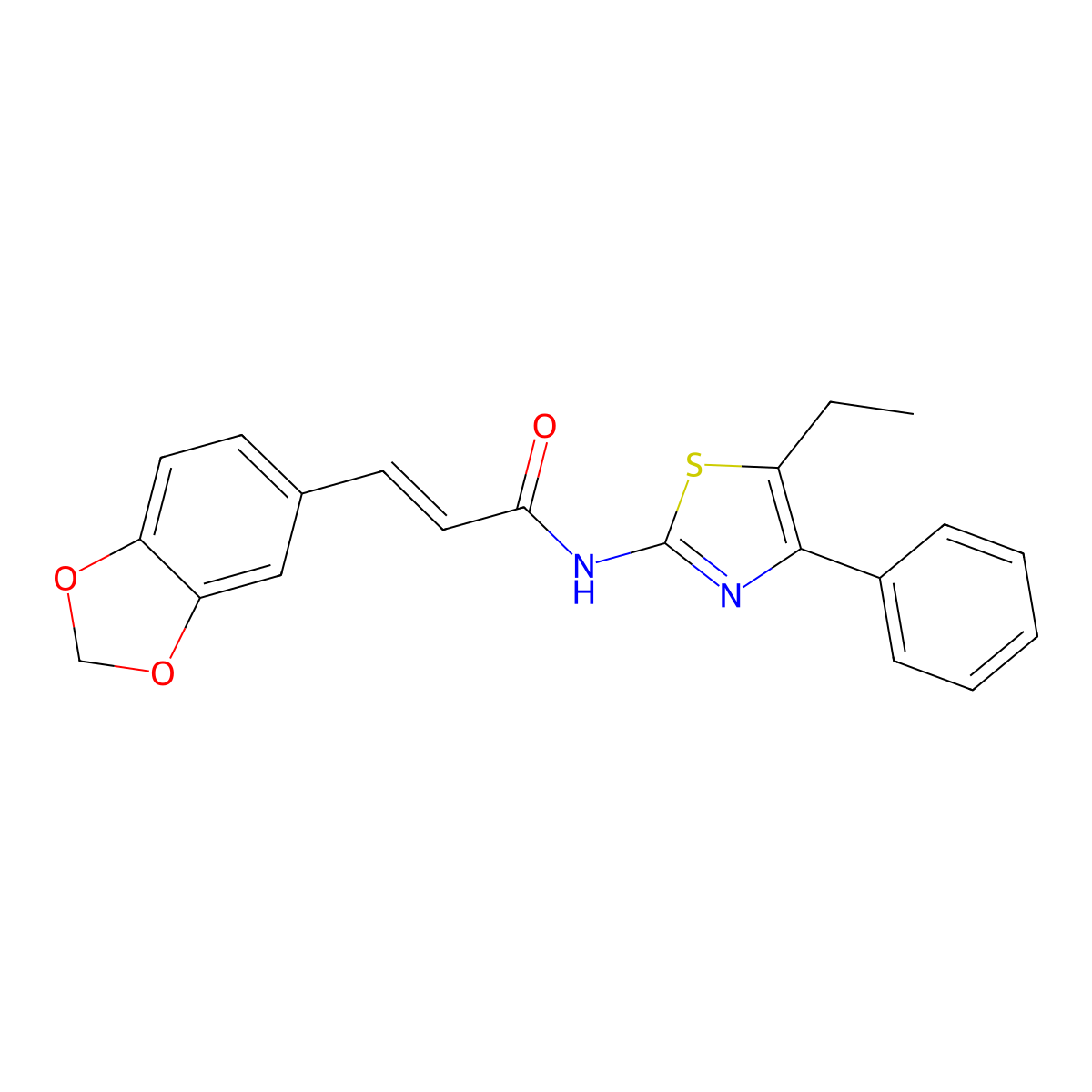 2-Propenamide, 3-(1,3-benzodioxol-5-YL)-N-(5-ethyl-4-phenyl-2-thiazolyl)- molecular structure, CAS 606923-09-5
