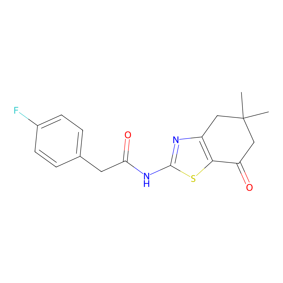 N-(5,5-dimethyl-7-oxo-4,5,6,7-tetrahydro-1,3-benzothiazol-2-yl)-2-(4-fluorophenyl)acetamide molecular structure, CAS 606923-19-7