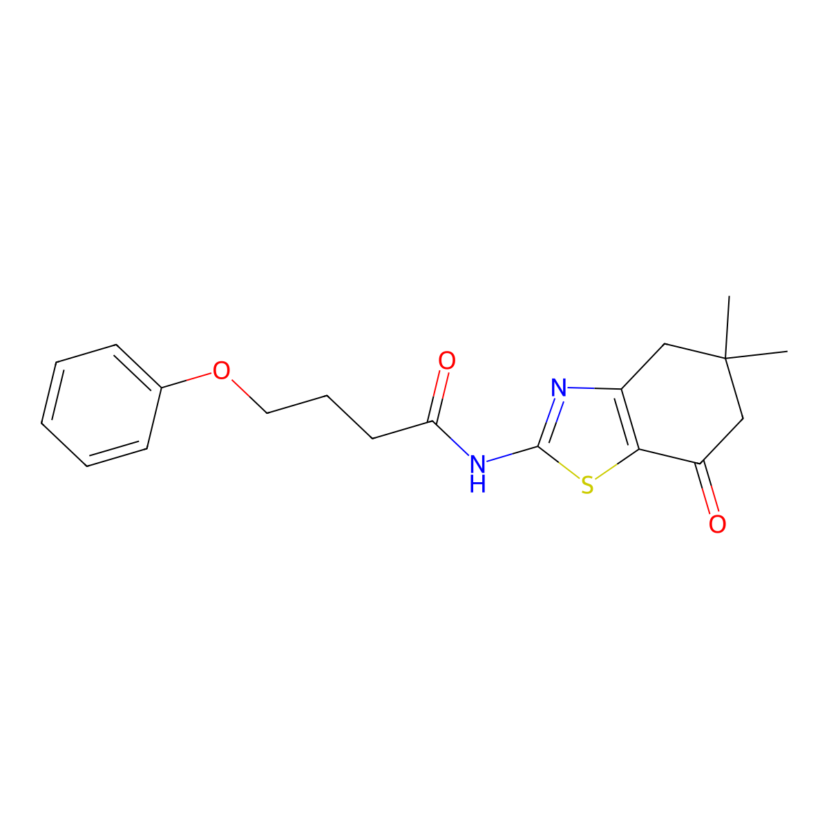 N-(5,5-dimethyl-7-oxo-4,5,6,7-tetrahydro-1,3-benzothiazol-2-yl)-4-phenoxybutanamide molecular structure, CAS 606923-20-0