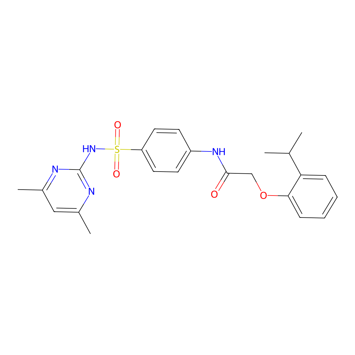 N-(4-{[(4,6-dimethyl-2-pyrimidinyl)amino]sulfonyl}phenyl)-2-(2-isopropylphenoxy)acetamide molecular structure, CAS 606923-48-2