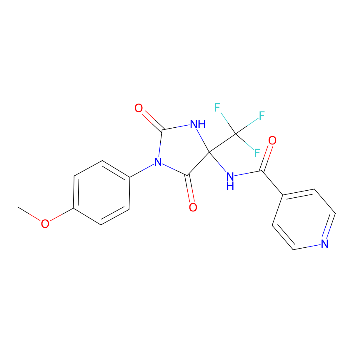 N-[1-(4-methoxyphenyl)-2,5-dioxo-4-(trifluoromethyl)imidazolidin-4-yl]pyridine-4-carboxamide molecular structure, CAS 606923-79-9
