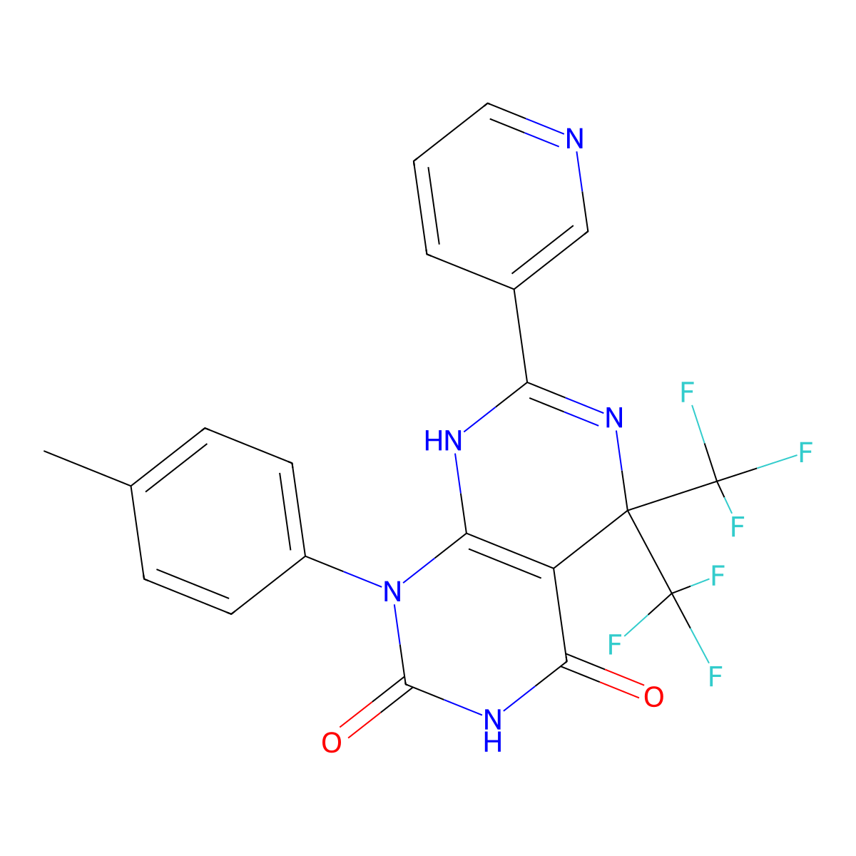 1-(4-methylphenyl)-7-pyridin-3-yl-5,5-bis(trifluoromethyl)-8H-pyrimido[4,5-d]pyrimidine-2,4-dione molecular structure, CAS 606924-16-7