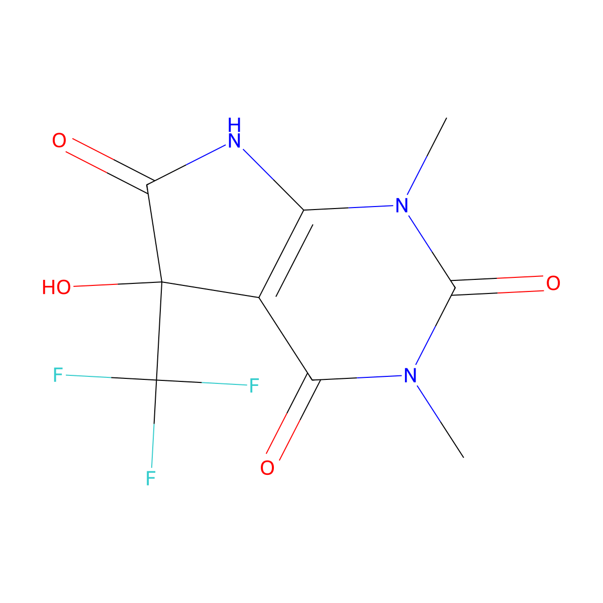 5-hydroxy-1,3-dimethyl-5-(trifluoromethyl)-7H-pyrrolo[2,3-d]pyrimidine-2,4,6-trione molecular structure, CAS 606924-41-8