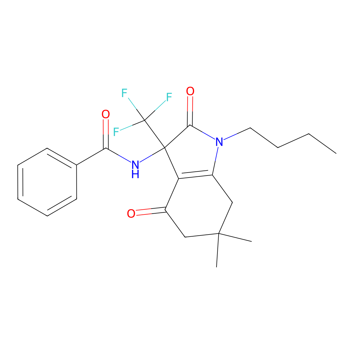 N-[1-butyl-6,6-dimethyl-2,4-dioxo-3-(trifluoromethyl)-5,7-dihydroindol-3-yl]benzamide molecular structure, CAS 606924-44-1