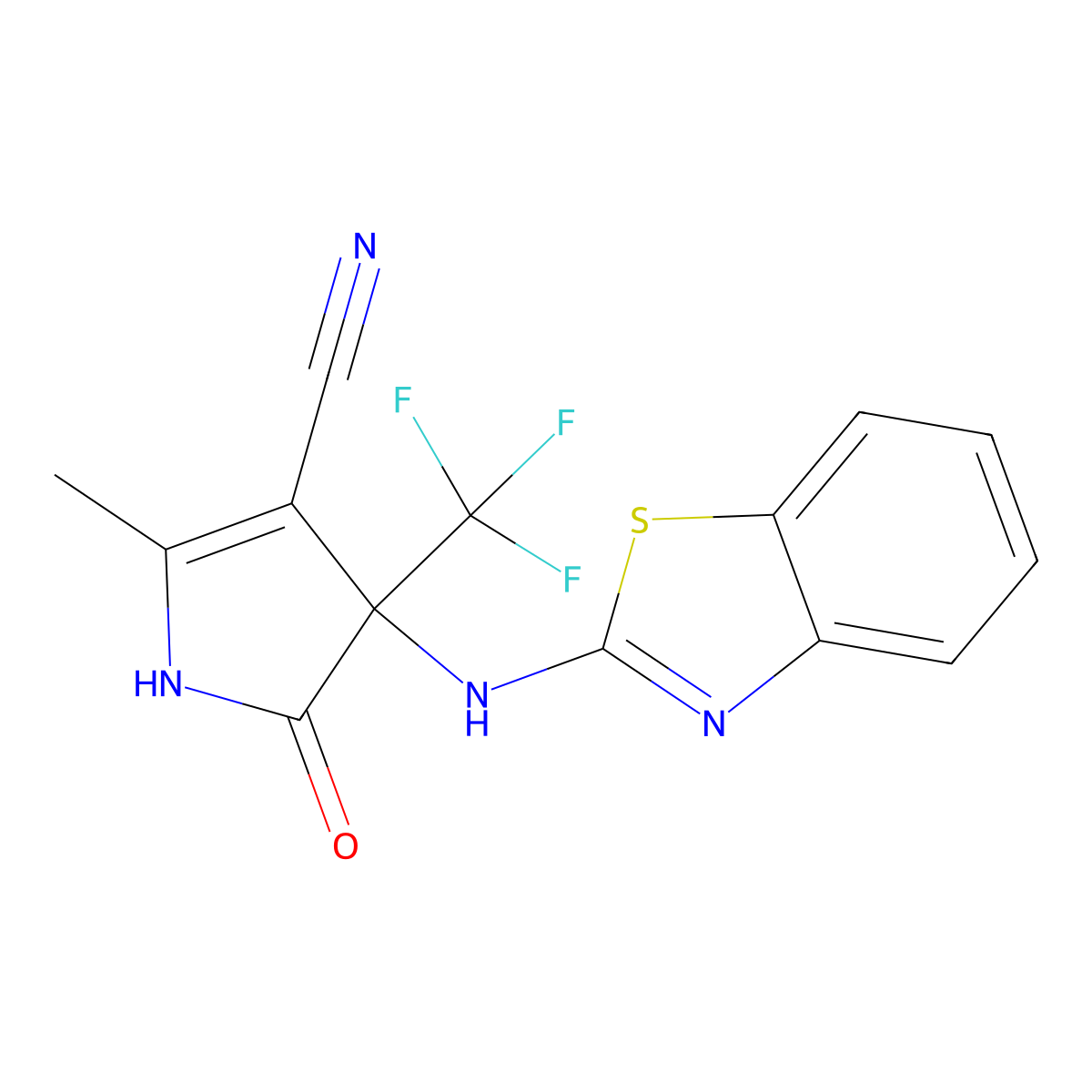 4-(1,3-benzothiazol-2-ylamino)-2-methyl-5-oxo-4-(trifluoromethyl)-4,5-dihydro-1H-pyrrole-3-carbonitrile molecular structure, CAS 606924-68-9