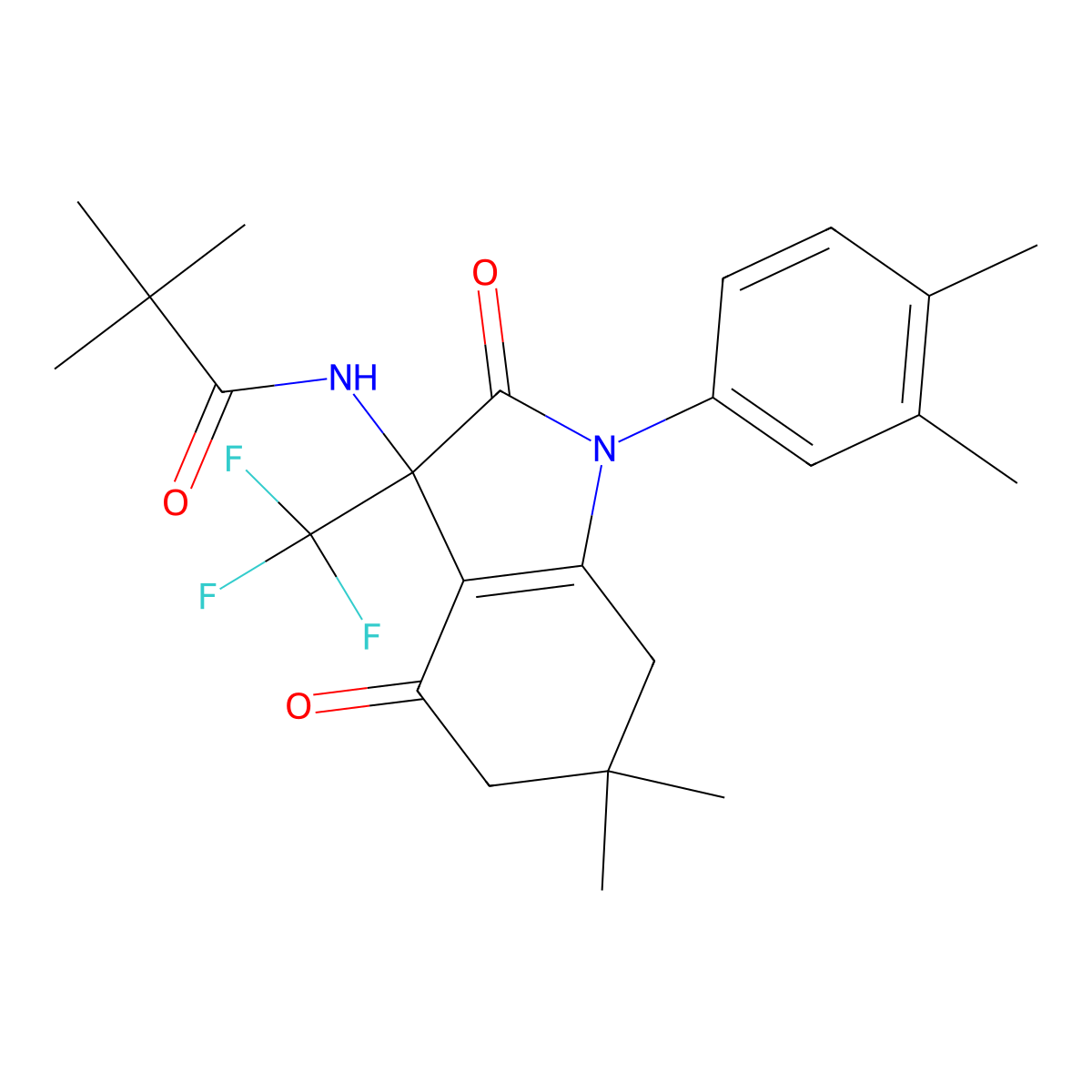 N-[1-(3,4-dimethylphenyl)-6,6-dimethyl-2,4-dioxo-3-(trifluoromethyl)-5,7-dihydroindol-3-yl]-2,2-dimethylpropanamide molecular structure, CAS 606924-69-0