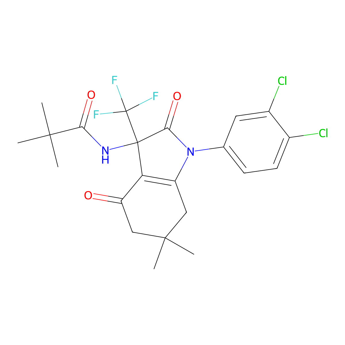 N-[1-(3,4-dichlorophenyl)-6,6-dimethyl-2,4-dioxo-3-(trifluoromethyl)-5,7-dihydroindol-3-yl]-2,2-dimethylpropanamide molecular structure, CAS 606924-79-2