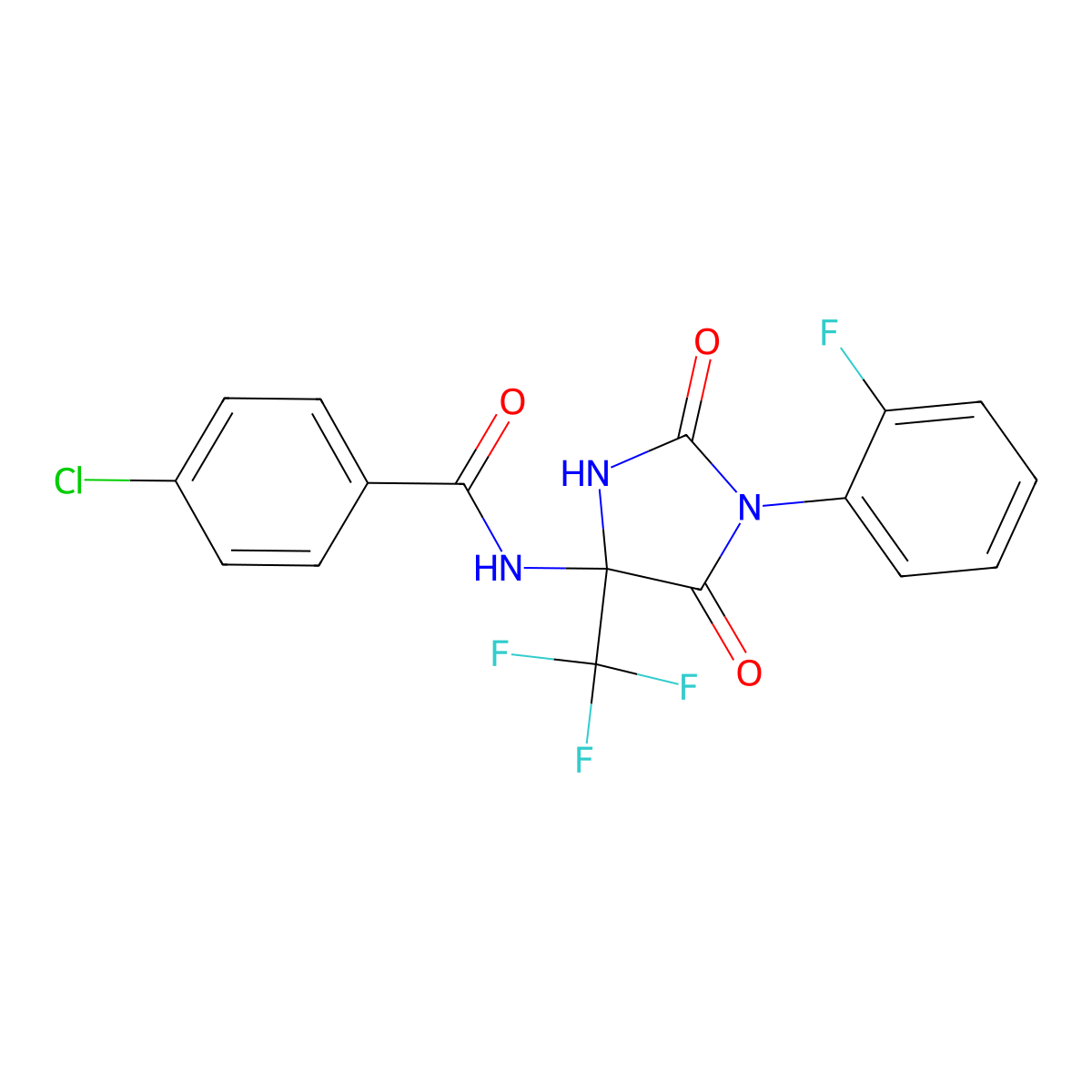 4-chloro-N-[1-(2-fluorophenyl)-2,5-dioxo-4-(trifluoromethyl)imidazolidin-4-yl]benzamide molecular structure, CAS 606924-82-7