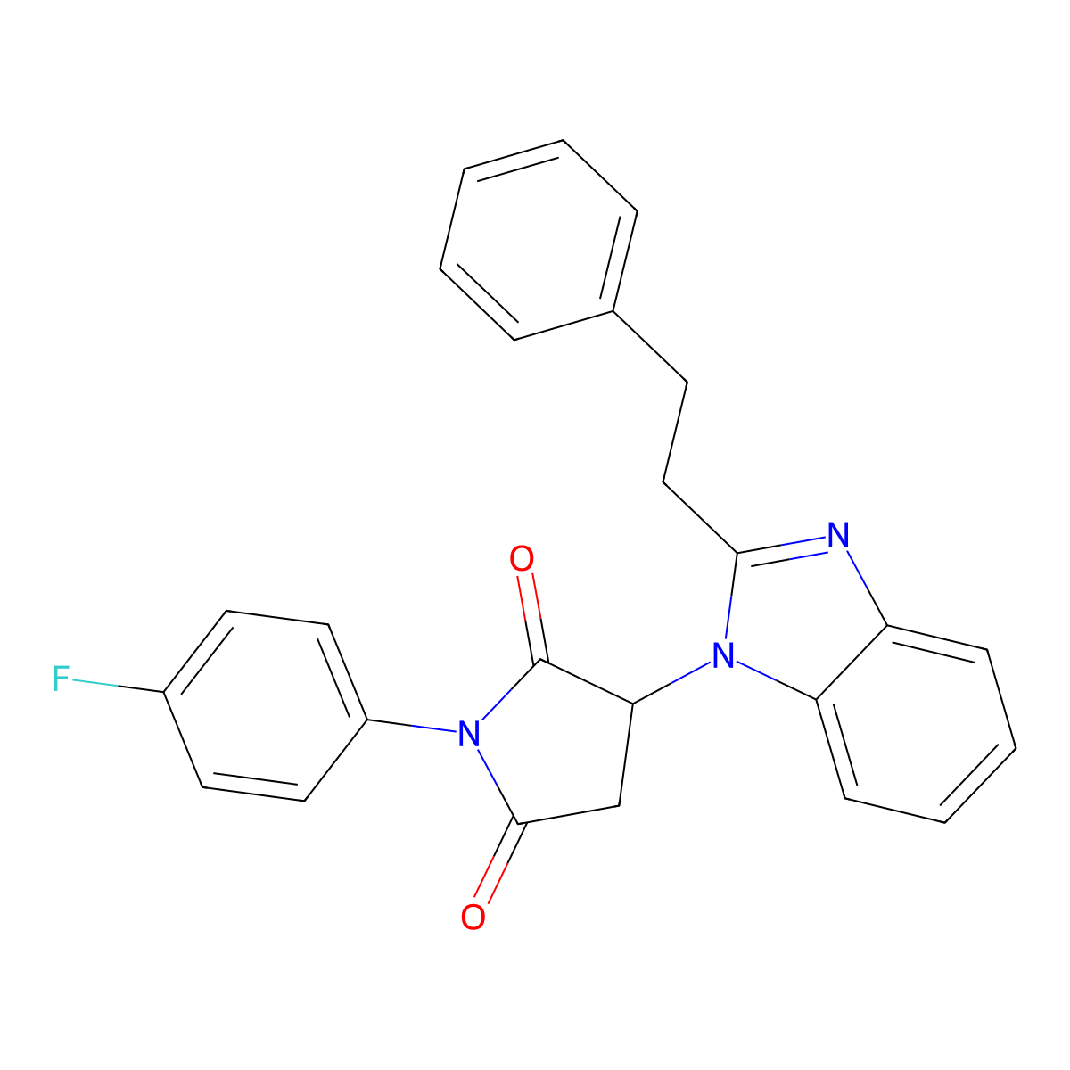 1-(4-fluorophenyl)-3-[2-(2-phenylethyl)-1H-benzimidazol-1-yl]pyrrolidine-2,5-dione molecular structure, CAS 606924-91-8