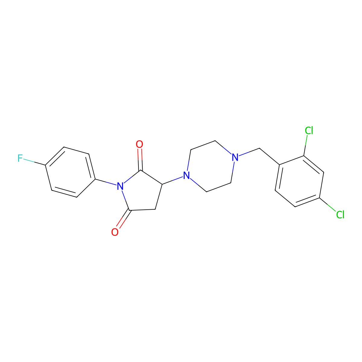 3-[4-(2,4-Dichlorobenzyl)piperazin-1-yl]-1-(4-fluorophenyl)pyrrolidine-2,5-dione molecular structure, CAS 606924-99-6