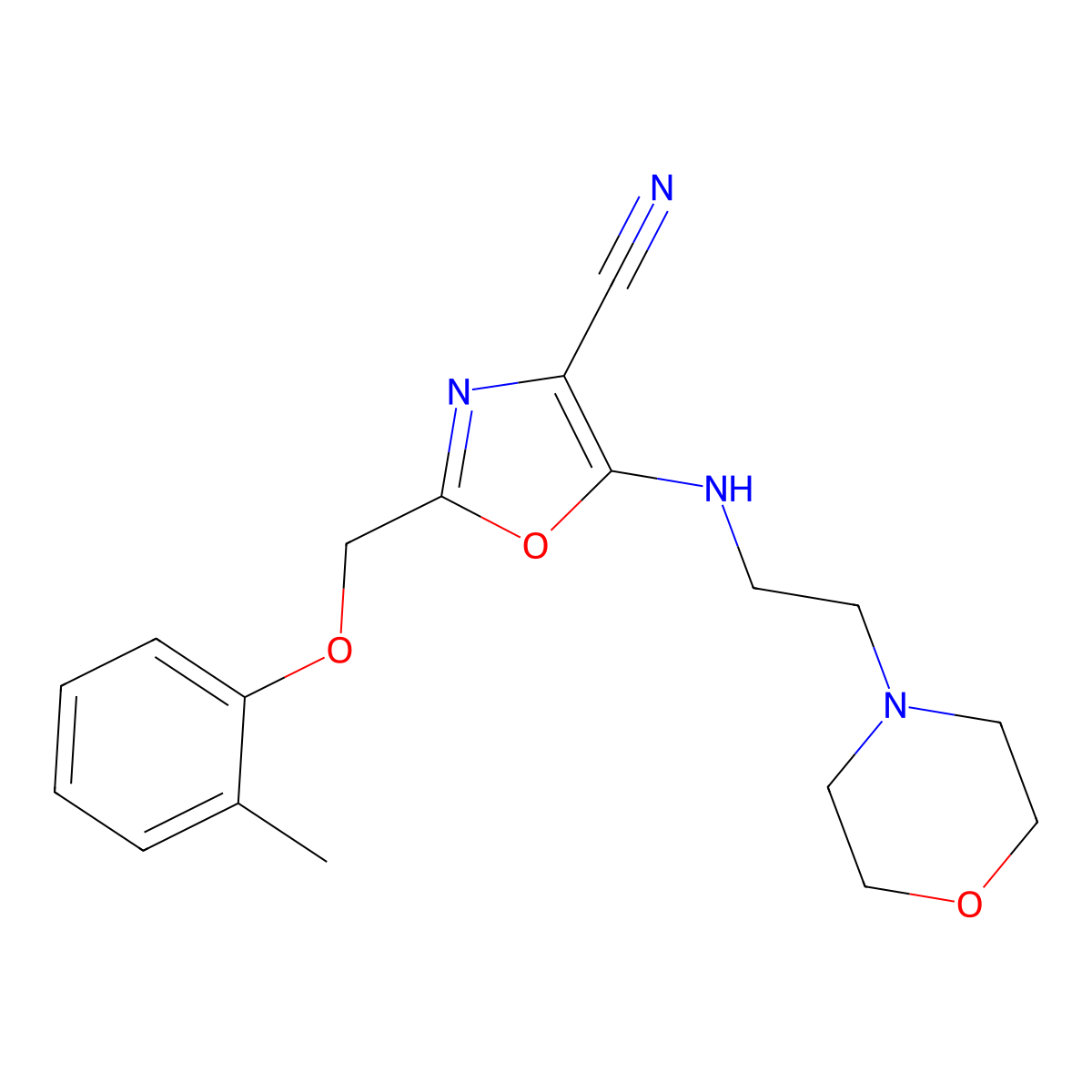 2-[(2-Methylphenoxy)methyl]-5-(2-morpholin-4-ylethylamino)-1,3-oxazole-4-carbonitrile molecular structure, CAS 606945-72-6