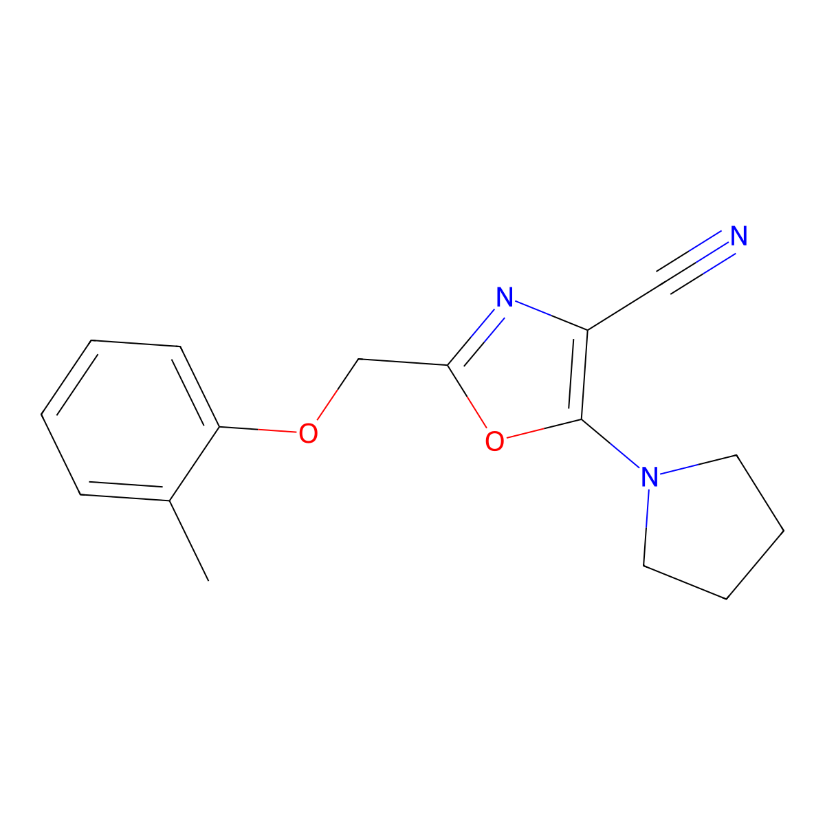 2-[(2-Methylphenoxy)methyl]-5-pyrrolidin-1-yl-1,3-oxazole-4-carbonitrile molecular structure, CAS 606946-30-9