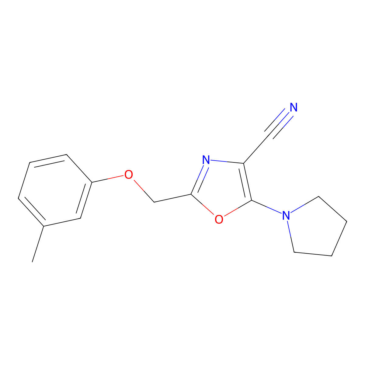 2-[(3-Methylphenoxy)methyl]-5-pyrrolidin-1-yl-1,3-oxazole-4-carbonitrile molecular structure, CAS 606946-31-0