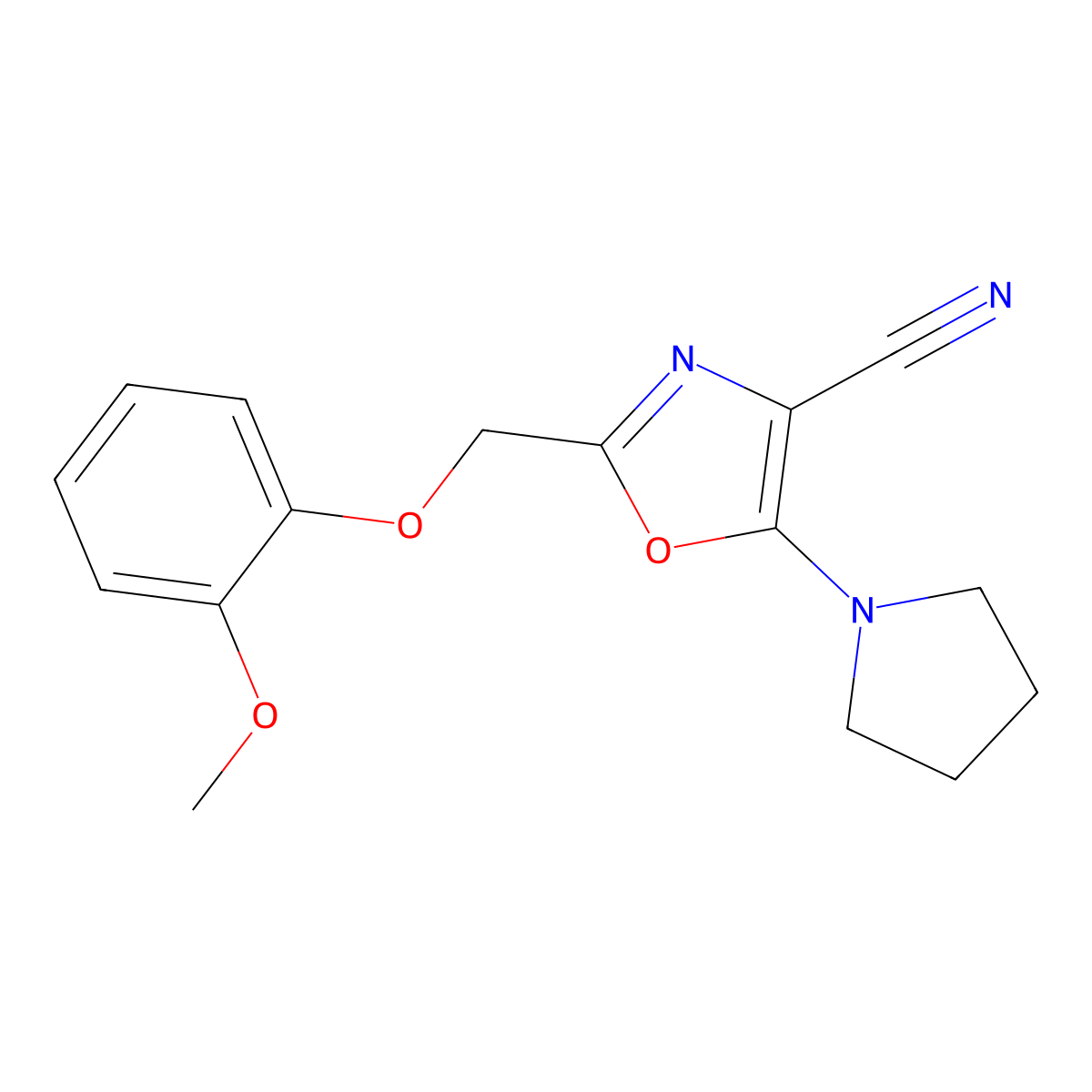 2-[(2-Methoxyphenoxy)methyl]-5-pyrrolidin-1-yl-1,3-oxazole-4-carbonitrile molecular structure, CAS 606946-38-7