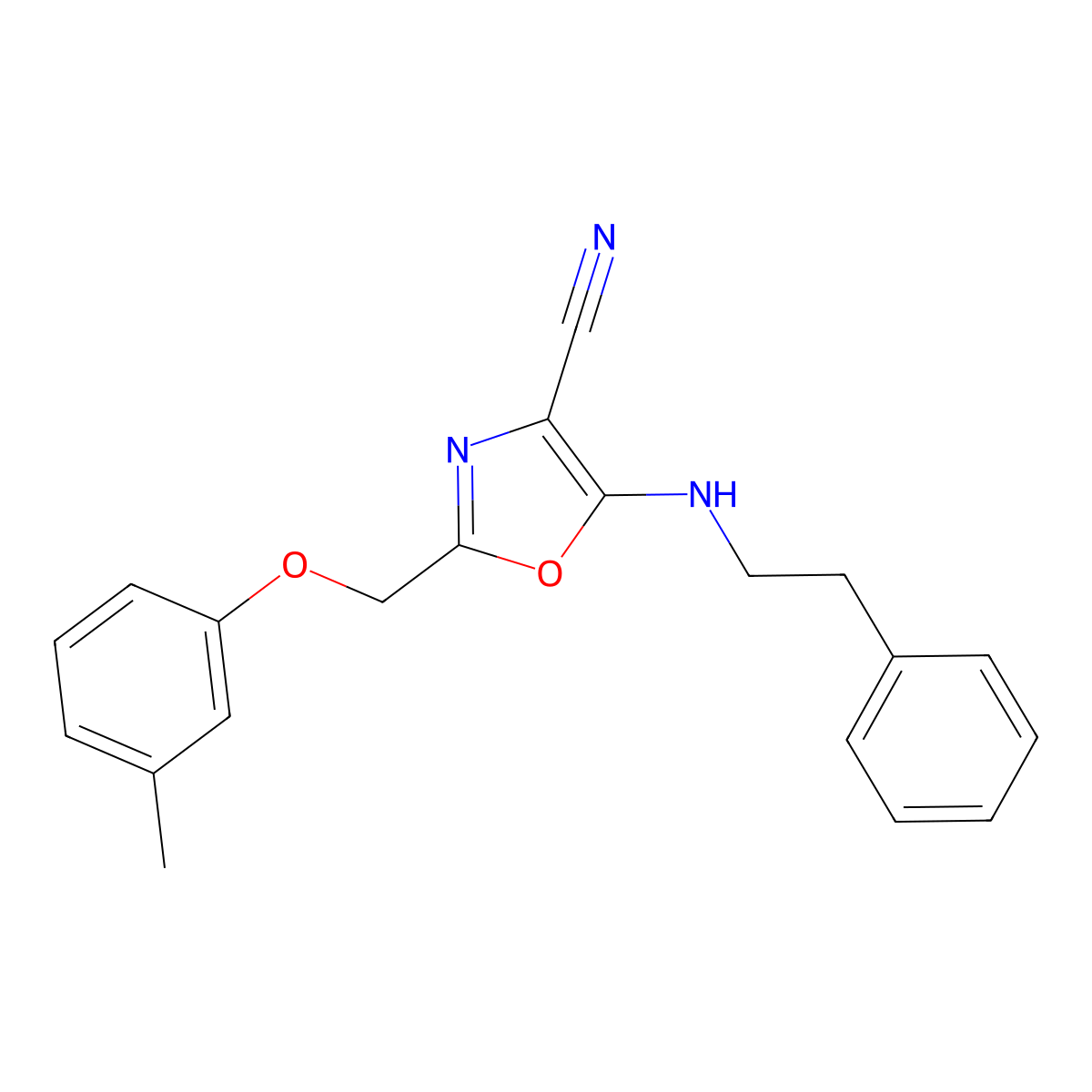 2-[(3-Methylphenoxy)methyl]-5-[(2-phenylethyl)amino]-1,3-oxazole-4-carbonitrile molecular structure, CAS 606946-44-5