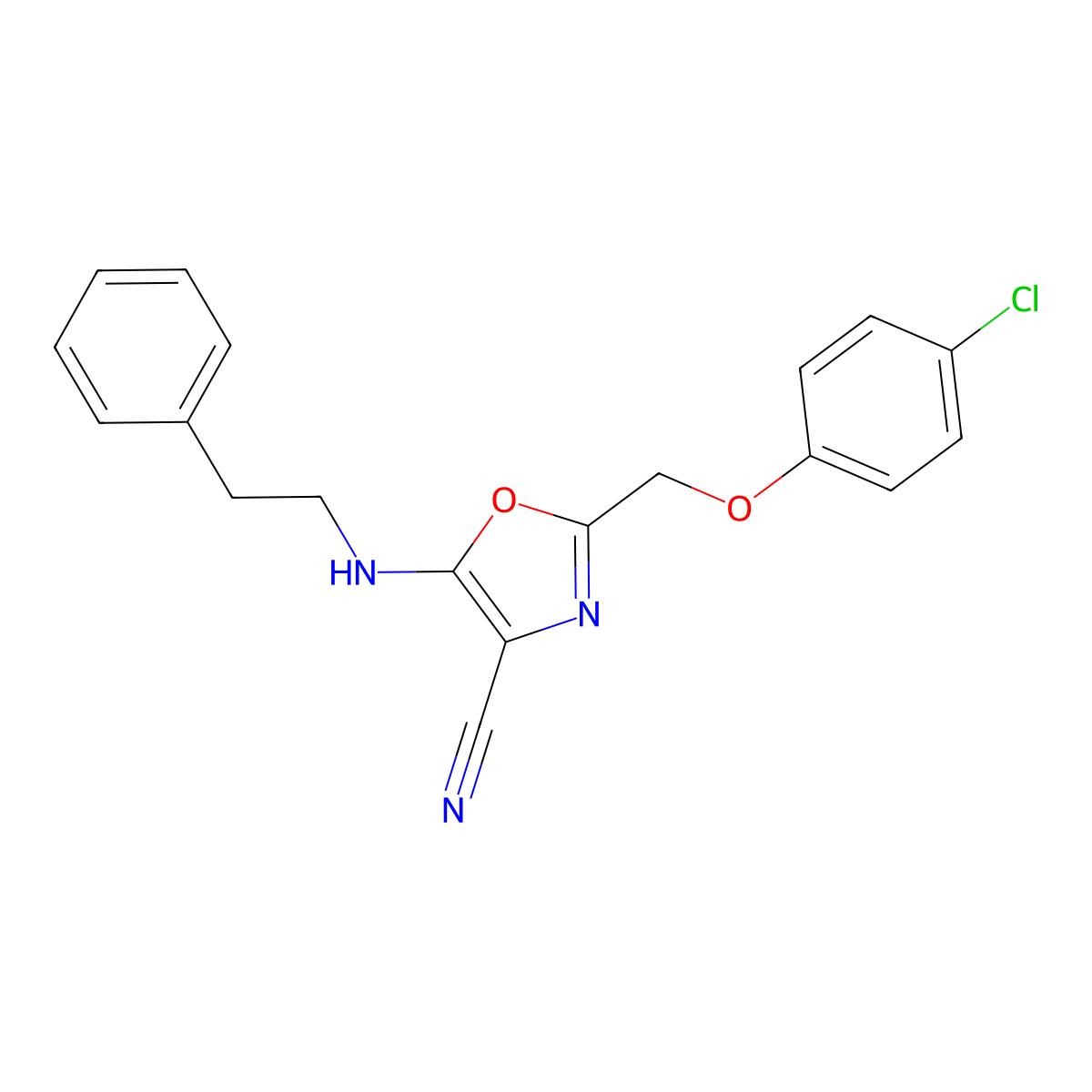 2-[(4-Chlorophenoxy)methyl]-5-[(2-phenylethyl)amino]-1,3-oxazole-4-carbonitrile molecular structure, CAS 606946-45-6