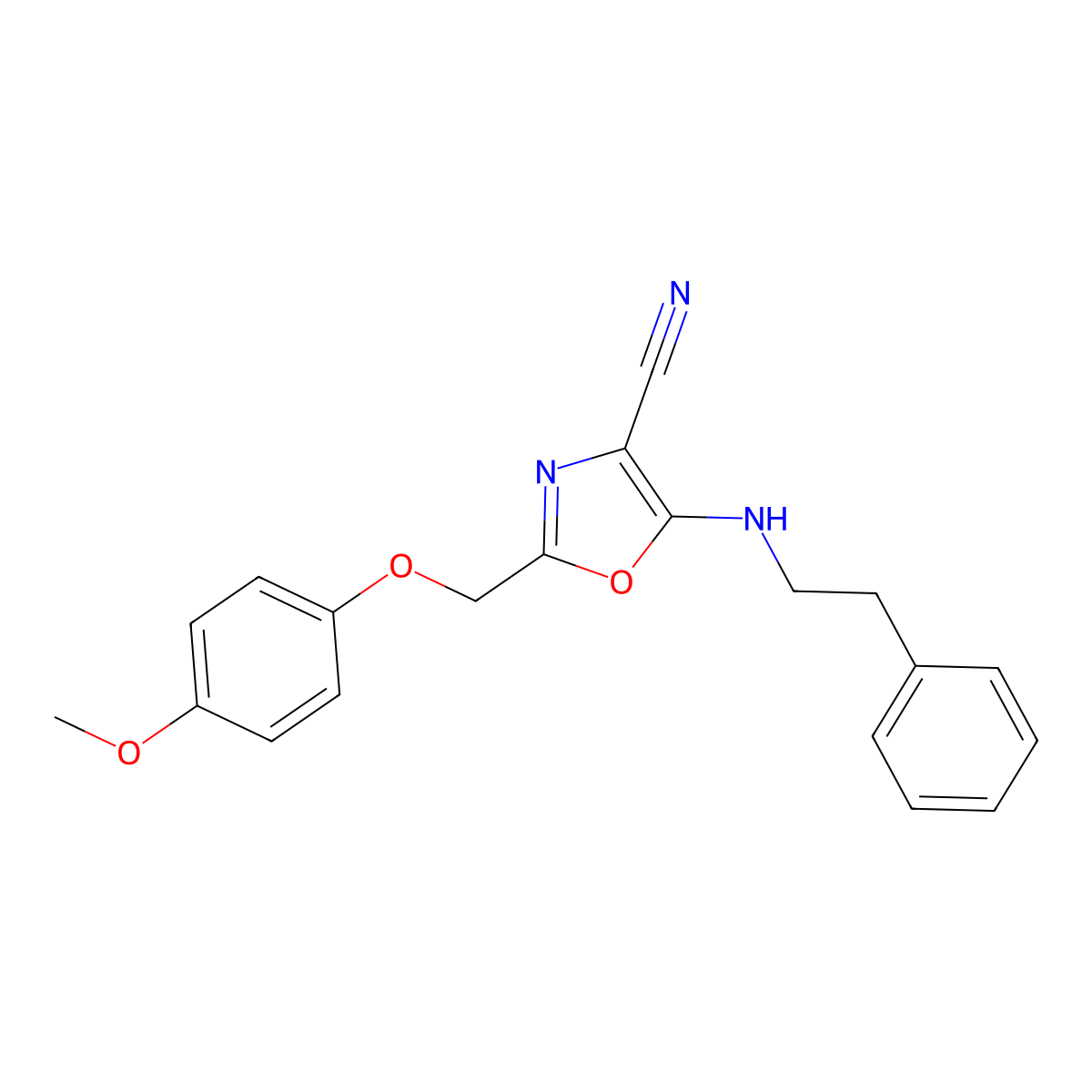 2-[(4-Methoxyphenoxy)methyl]-5-[(2-phenylethyl)amino]-1,3-oxazole-4-carbonitrile molecular structure, CAS 606946-50-3