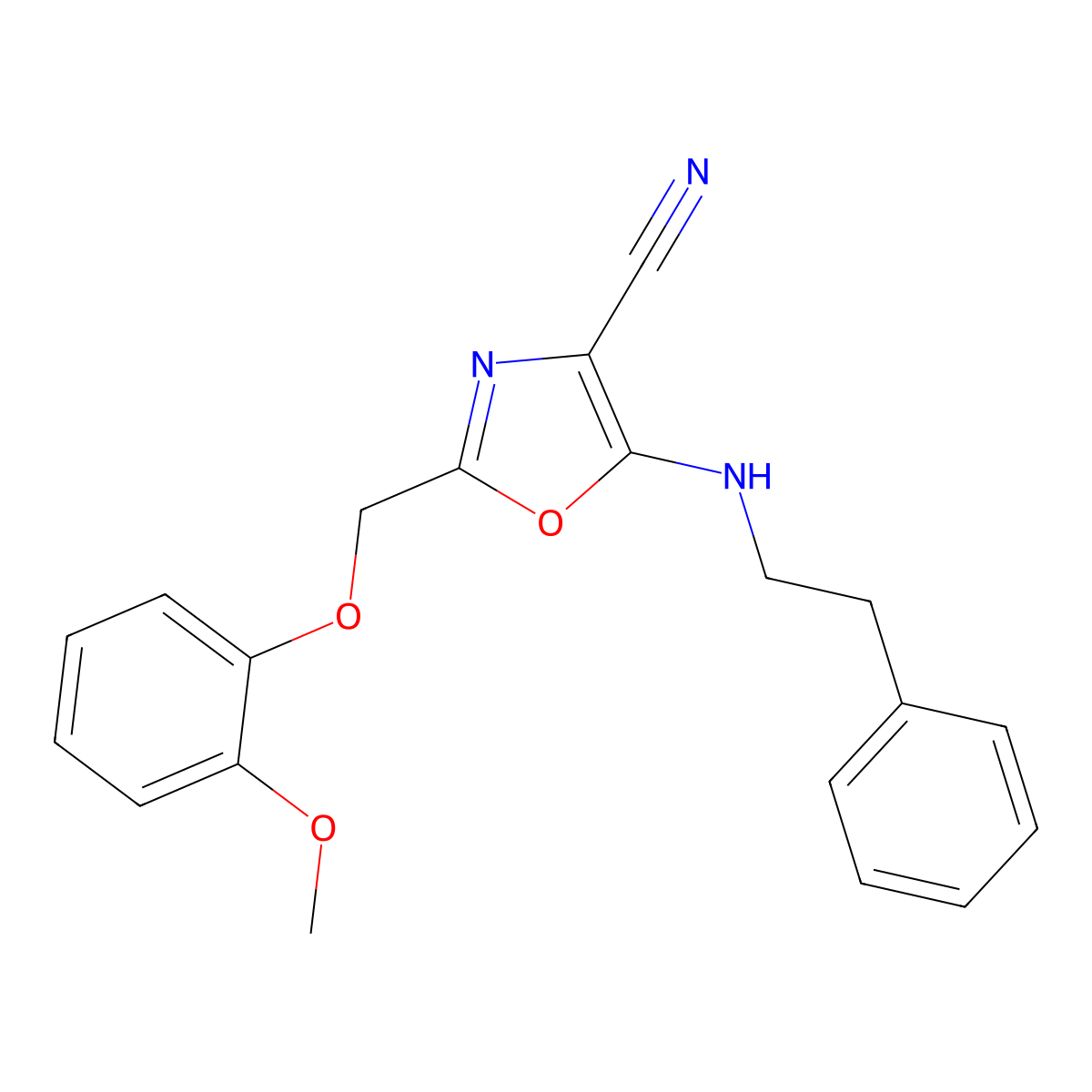2-[(2-Methoxyphenoxy)methyl]-5-[(2-phenylethyl)amino]-1,3-oxazole-4-carbonitrile molecular structure, CAS 606946-51-4