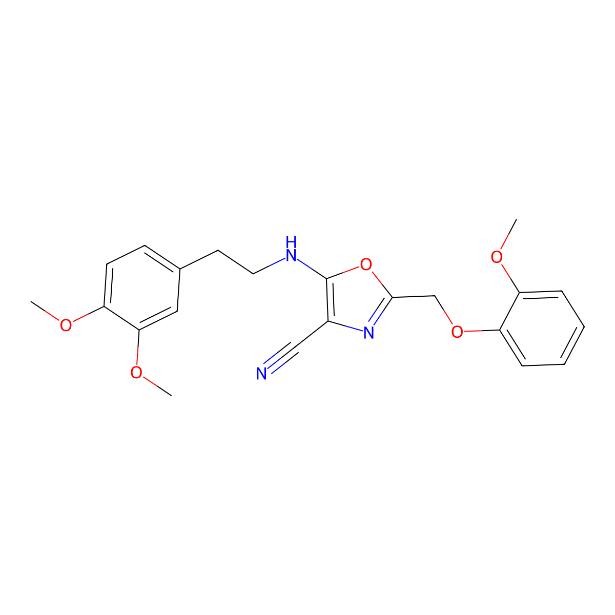 5-{[2-(3,4-Dimethoxyphenyl)ethyl]amino}-2-[(2-methoxyphenoxy)methyl]-1,3-oxazole-4-carbonitrile molecular structure, CAS 606946-90-1