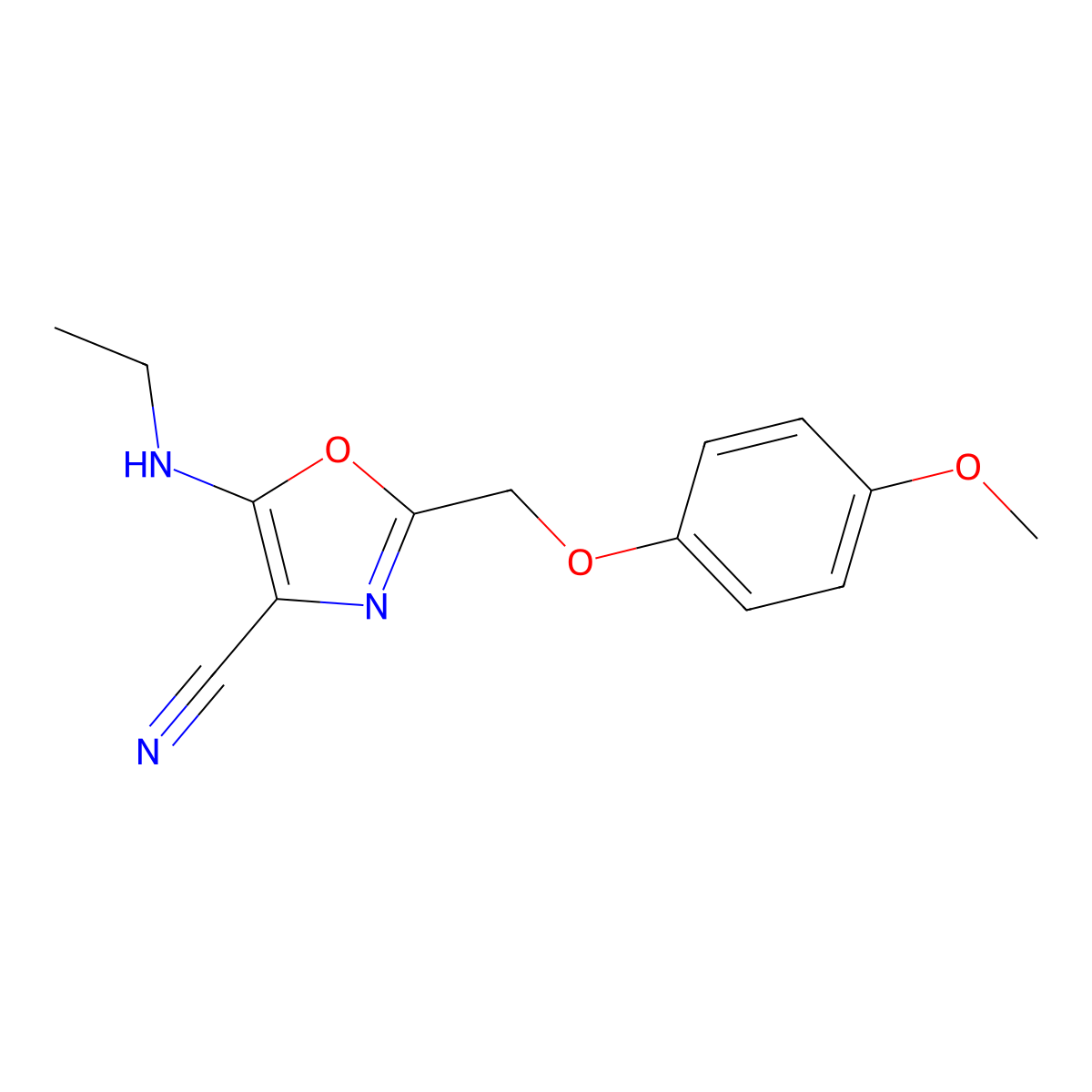 5-(Ethylamino)-2-[(4-methoxyphenoxy)methyl]-1,3-oxazole-4-carbonitrile molecular structure, CAS 606947-02-8