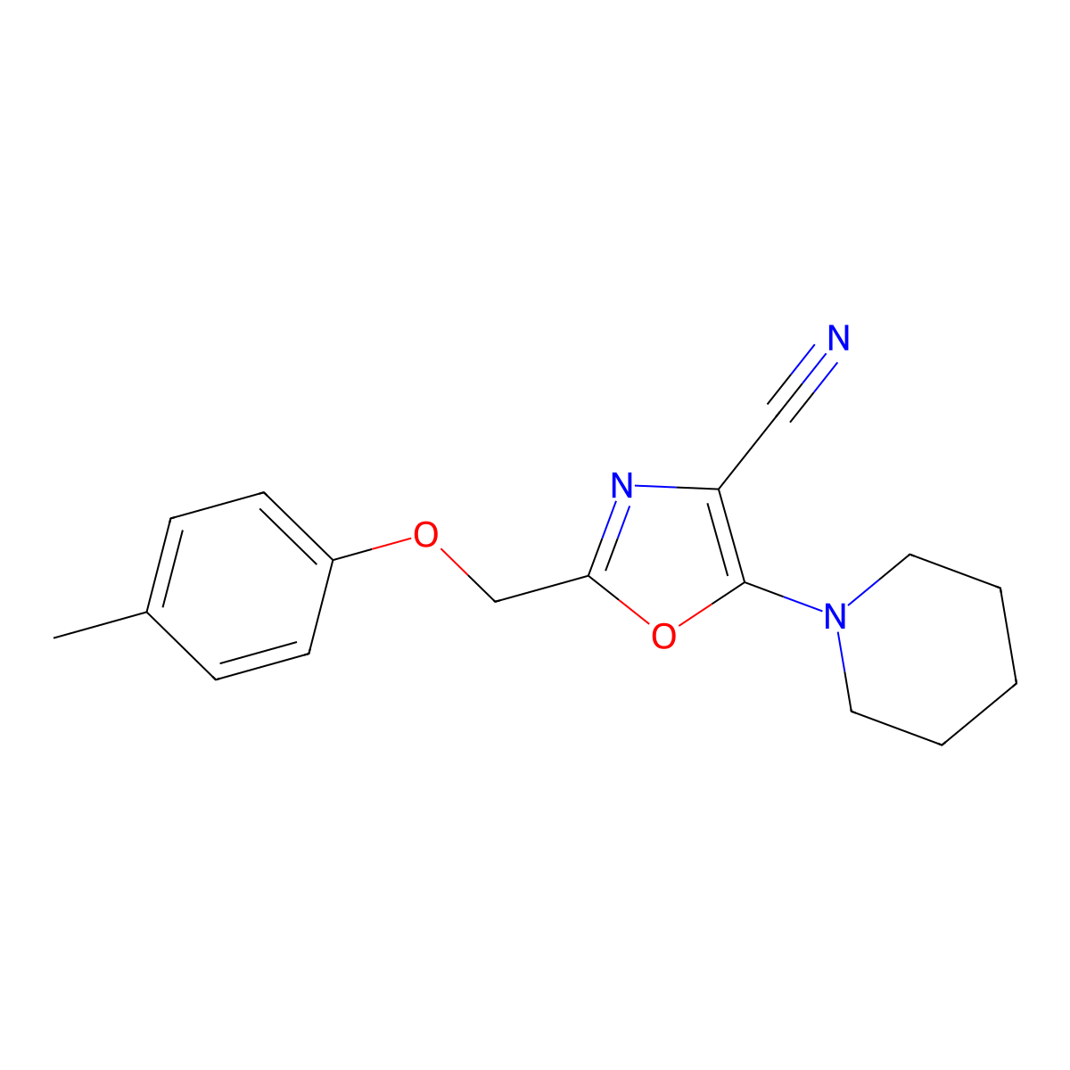 2-[(4-Methylphenoxy)methyl]-5-piperidin-1-yl-1,3-oxazole-4-carbonitrile molecular structure, CAS 606947-98-2