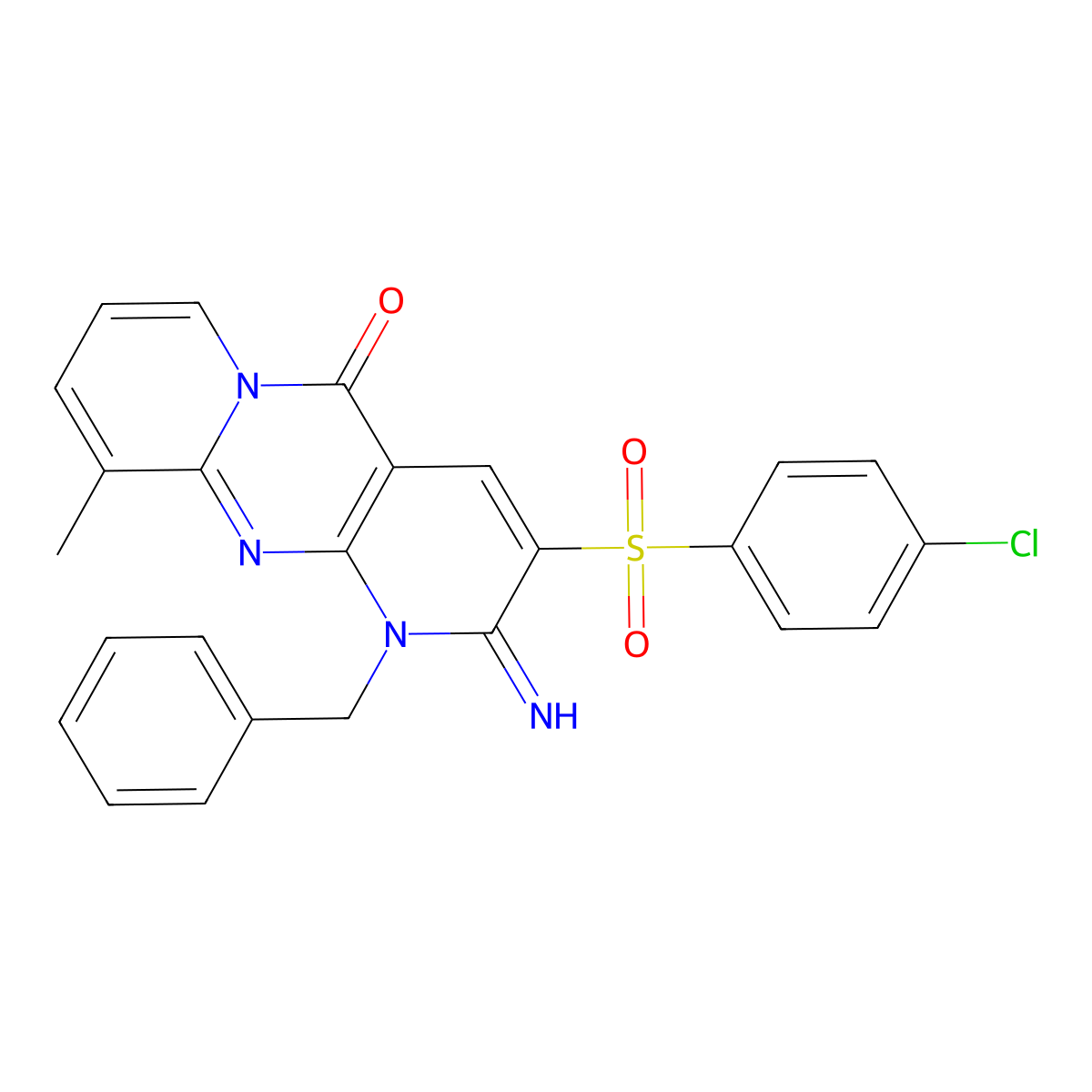 1-benzyl-3-[(4-chlorophenyl)sulfonyl]-2-imino-10-methyl-1,2-dihydro-5H-dipyrido[1,2-a:2,3-d]pyrimidin-5-one molecular structure, CAS 606948-29-2