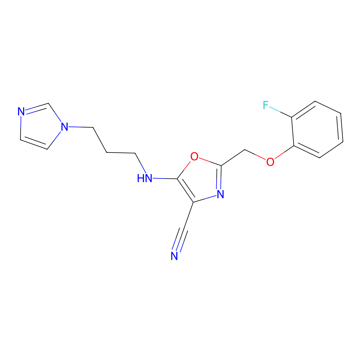 2-[(2-Fluorophenoxy)methyl]-5-[3-(1-imidazolyl)propylamino]-4-oxazolecarbonitrile molecular structure, CAS 606948-34-9