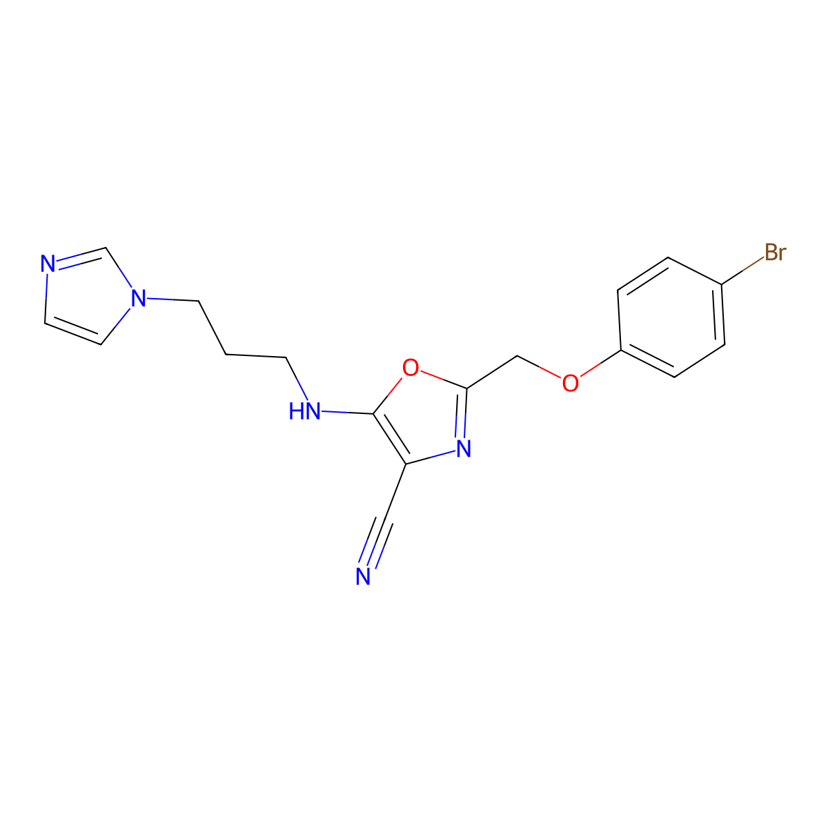 2-[(4-bromophenoxy)methyl]-5-{[3-(1H-imidazol-1-yl)propyl]amino}-1,3-oxazole-4-carbonitrile molecular structure, CAS 606948-36-1