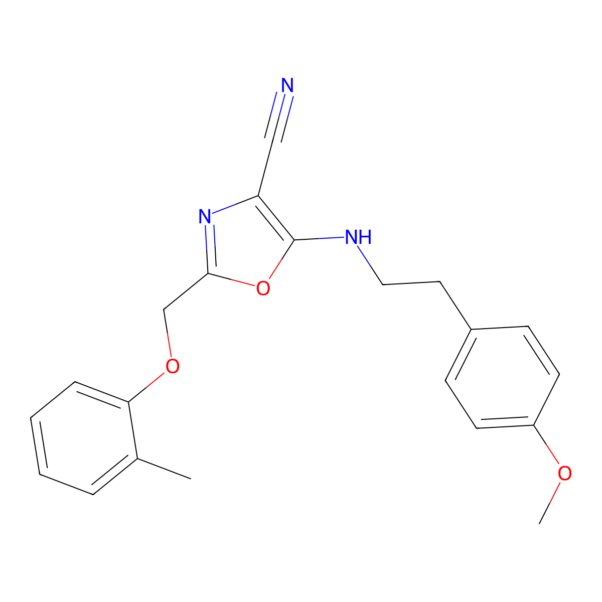 5-{[2-(4-Methoxyphenyl)ethyl]amino}-2-[(2-methylphenoxy)methyl]-1,3-oxazole-4-carbonitrile molecular structure, CAS 606948-50-9