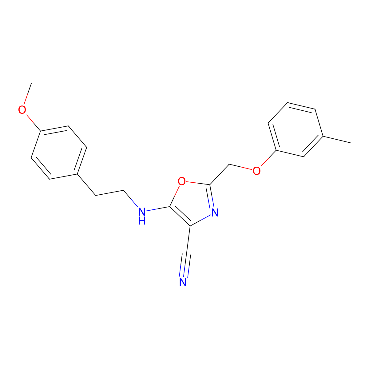 5-{[2-(4-Methoxyphenyl)ethyl]amino}-2-[(3-methylphenoxy)methyl]-1,3-oxazole-4-carbonitrile molecular structure, CAS 606948-52-1