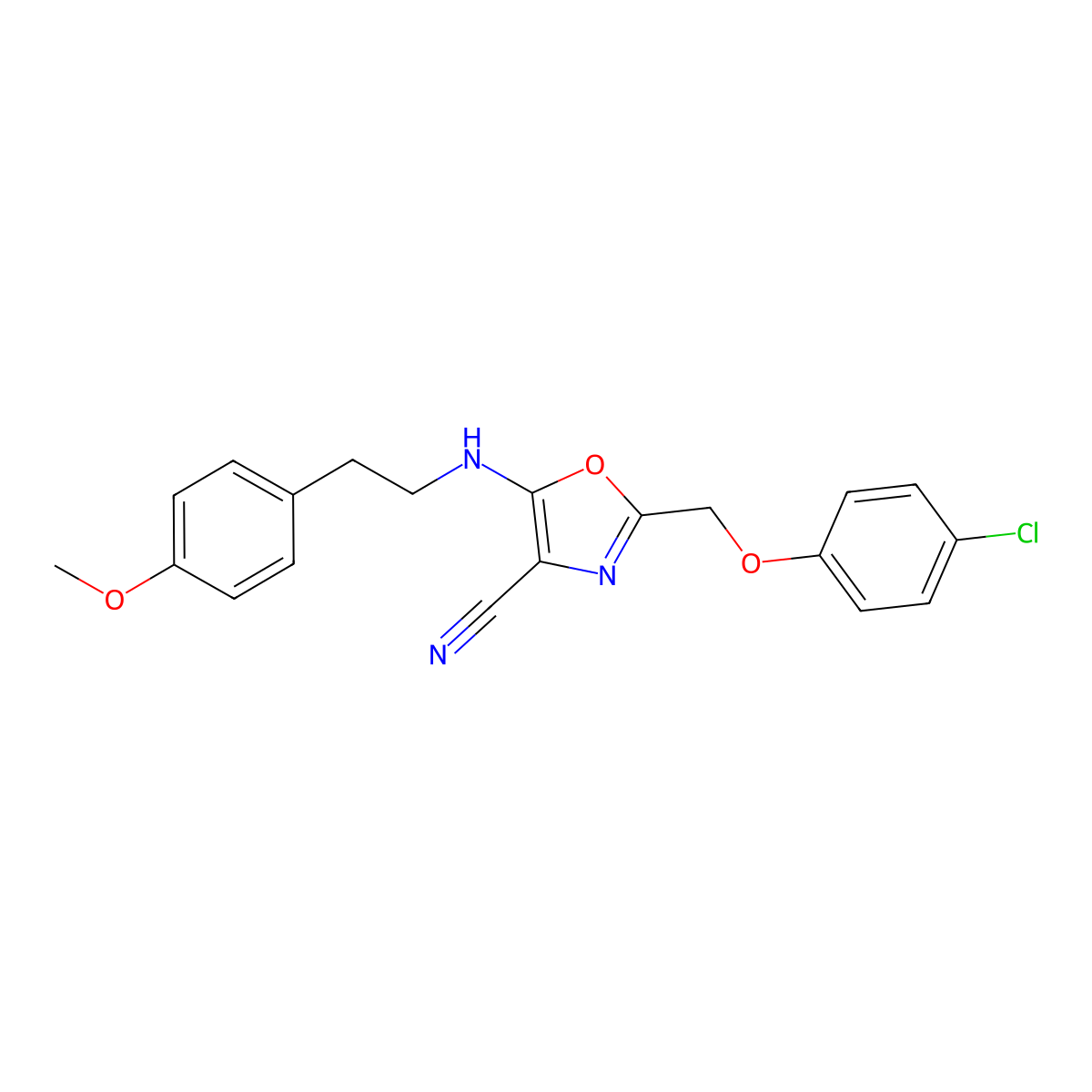 2-[(4-Chlorophenoxy)methyl]-5-{[2-(4-methoxyphenyl)ethyl]amino}-1,3-oxazole-4-carbonitrile molecular structure, CAS 606948-54-3