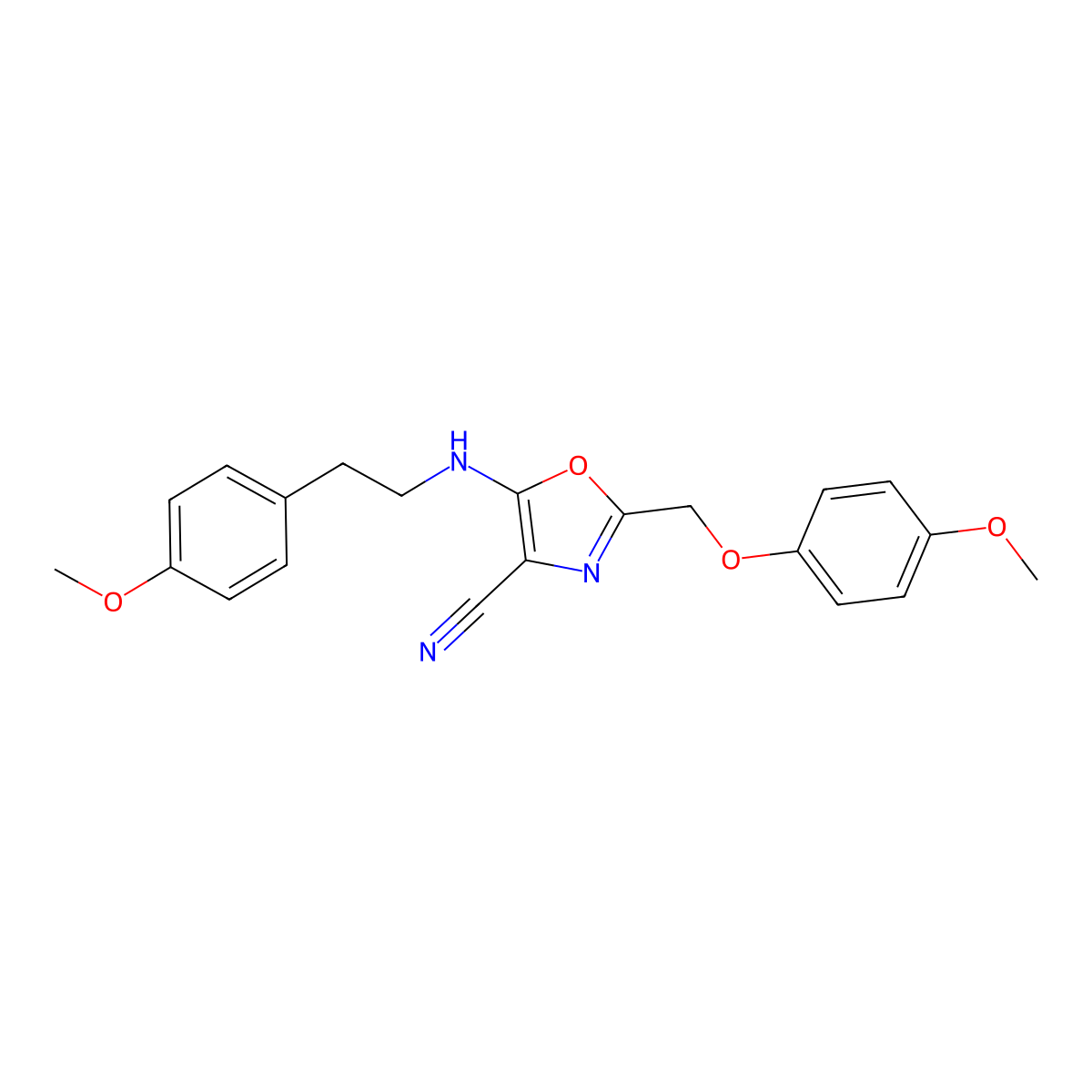 2-[(4-Methoxyphenoxy)methyl]-5-{[2-(4-methoxyphenyl)ethyl]amino}-1,3-oxazole-4-carbonitrile molecular structure, CAS 606948-62-3