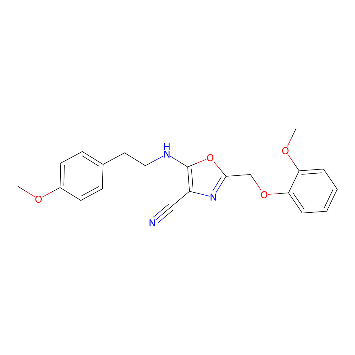 2-[(2-Methoxyphenoxy)methyl]-5-{[2-(4-methoxyphenyl)ethyl]amino}-1,3-oxazole-4-carbonitrile molecular structure, CAS 606948-64-5