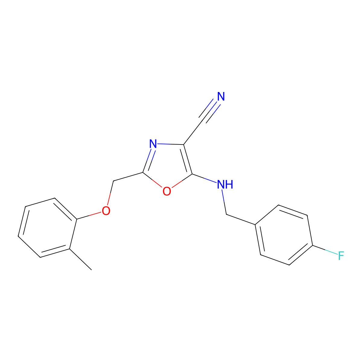 5-[(4-Fluorobenzyl)amino]-2-[(2-methylphenoxy)methyl]-1,3-oxazole-4-carbonitrile molecular structure, CAS 606948-74-7