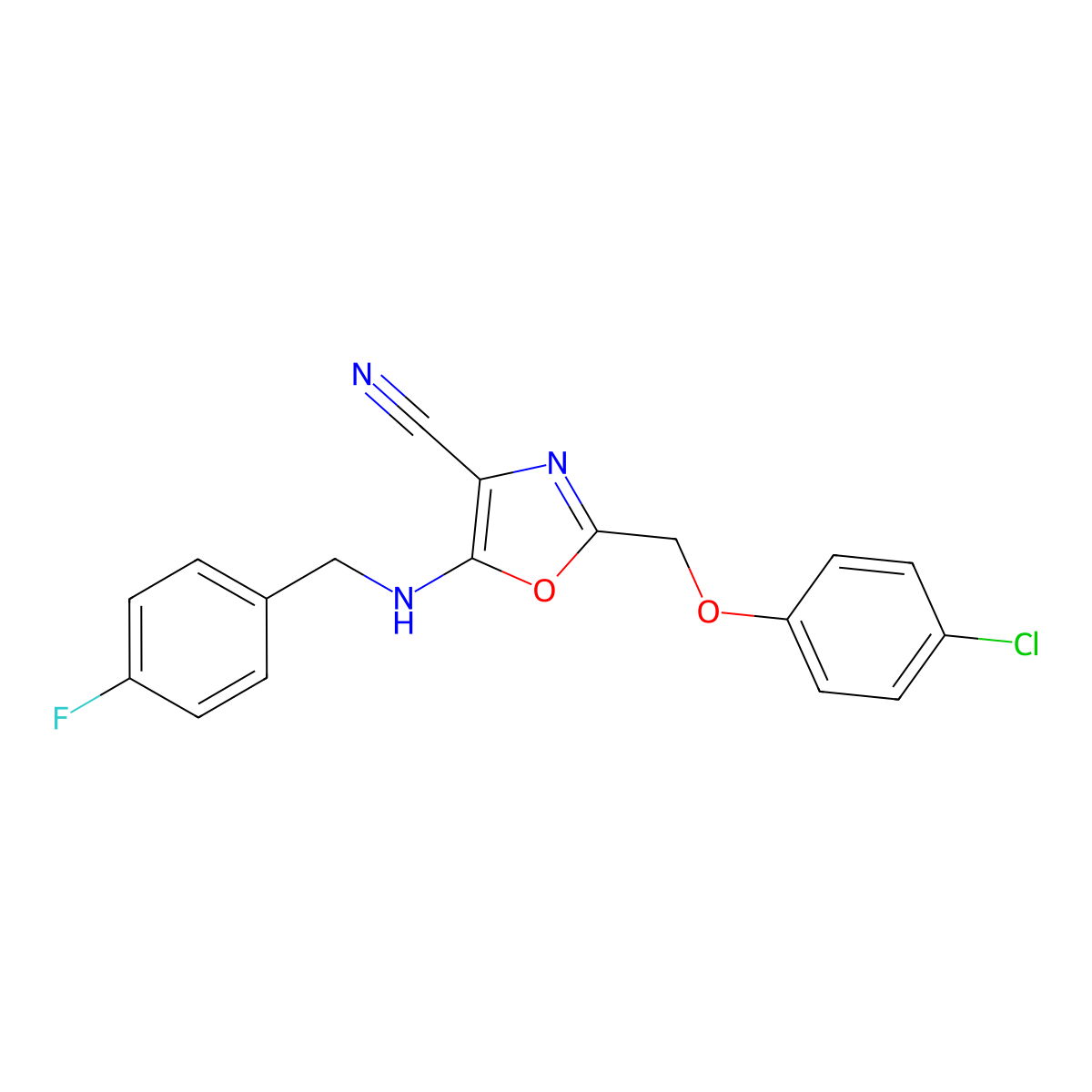 2-[(4-Chlorophenoxy)methyl]-5-[(4-fluorobenzyl)amino]-1,3-oxazole-4-carbonitrile molecular structure, CAS 606948-78-1